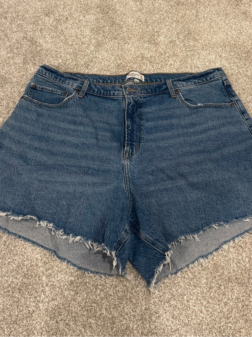 Abercrombie & Fitch Dark Blue Frayed Hem Denim Shorts